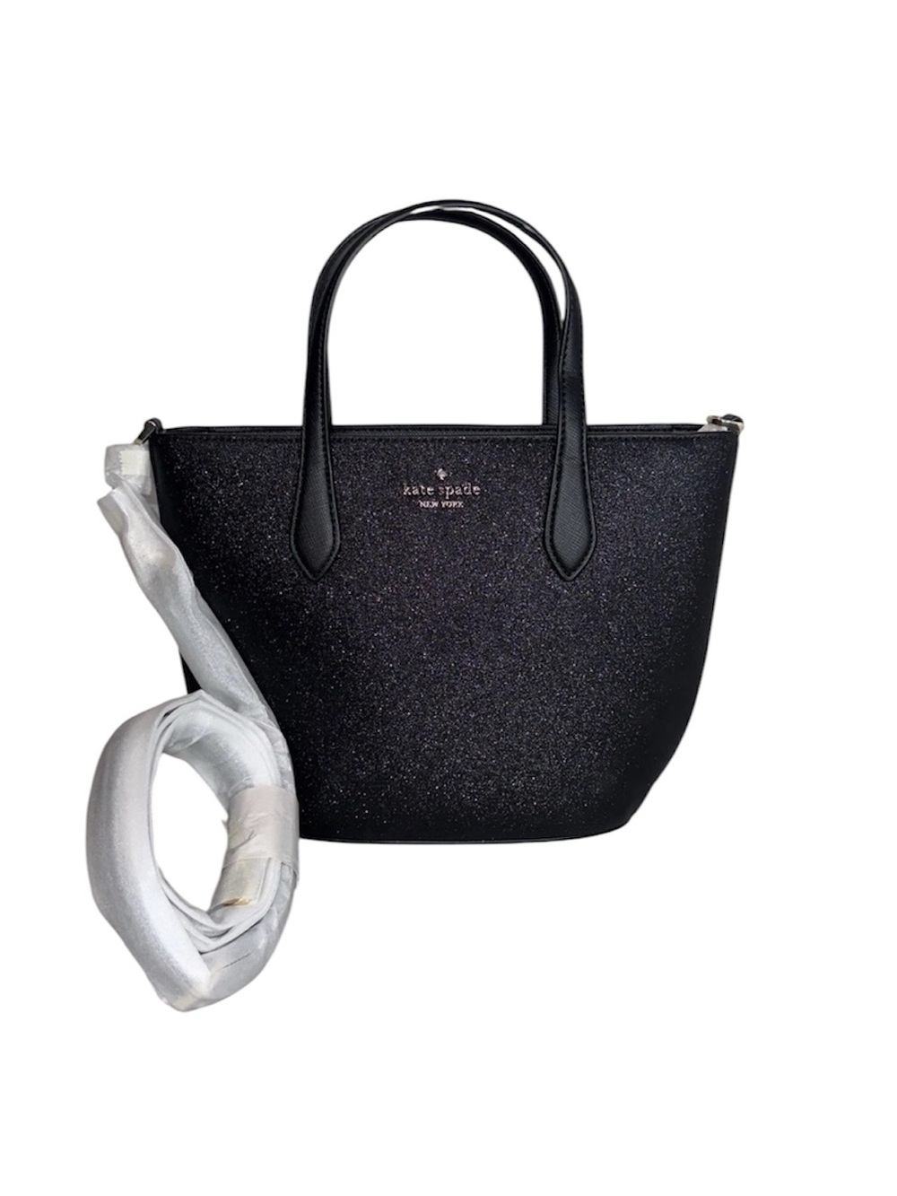 Kate Spade Glimmer Small Black Glitter Satchel Crossbody Purse NWT
